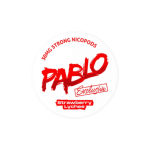 “Pablo Exclusive Strawberry Lychee 50mg nicotine pouch can – sweet strawberry and lychee flavour, tobacco-free, extra strong”