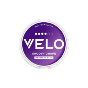 “Velo Groovy Grape 12mg nicotine pouch can – juicy grape flavour, tobacco-free, strong nicotine”